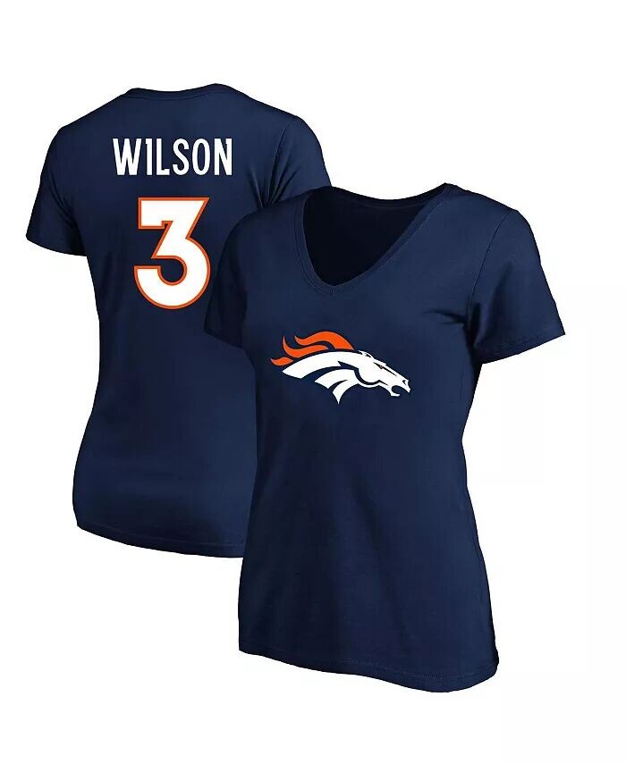 

Женская футболка Russell Wilson Navy Denver Broncos размера плюс с v-образным вырезом, имя и номер игрока Fanatics