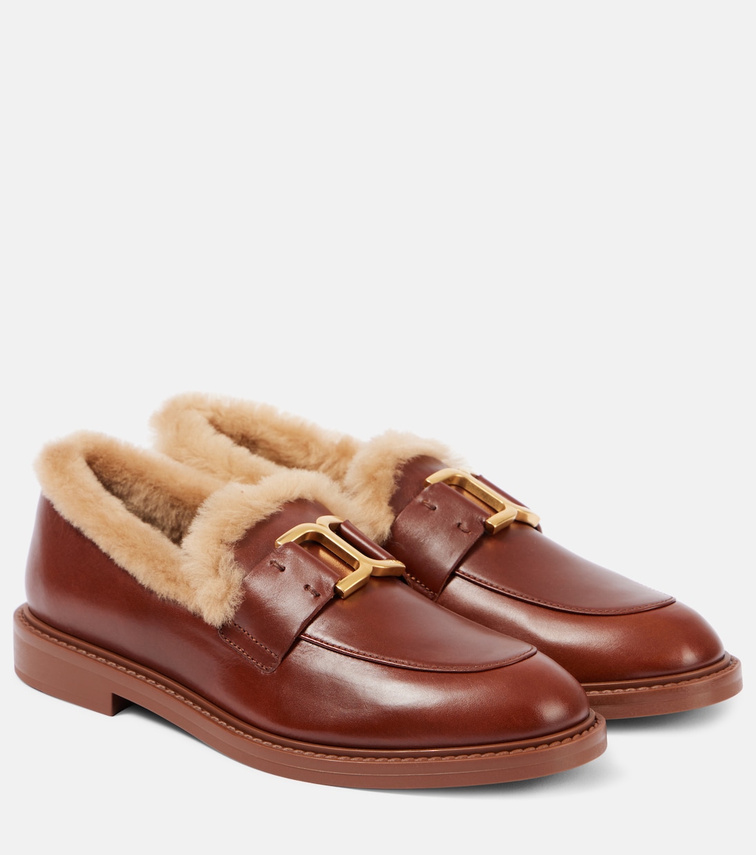 Кожаные мокасины Marcie с подкладкой из овчины Chloé, Cognac Brown