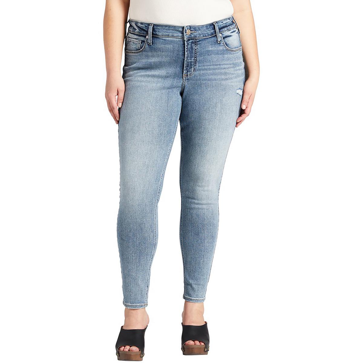

Женские рваные джинсы скинни Elyse средней посадки Silver Jeans Co., индиго