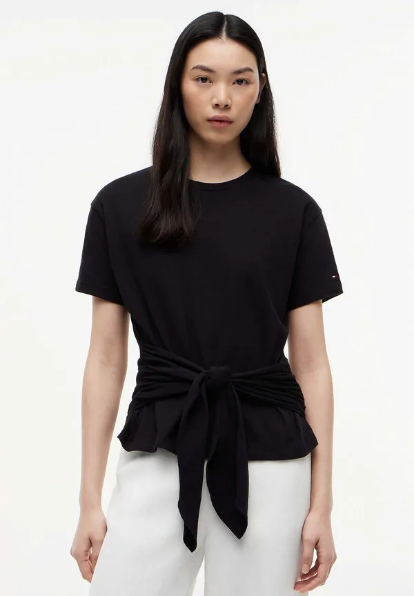 

Футболка с принтом, свободный крой, с завязками на шее. Tommy Hilfiger, Black, Черный, Футболка с принтом, свободный крой, с завязками на шее. Tommy Hilfiger, Black