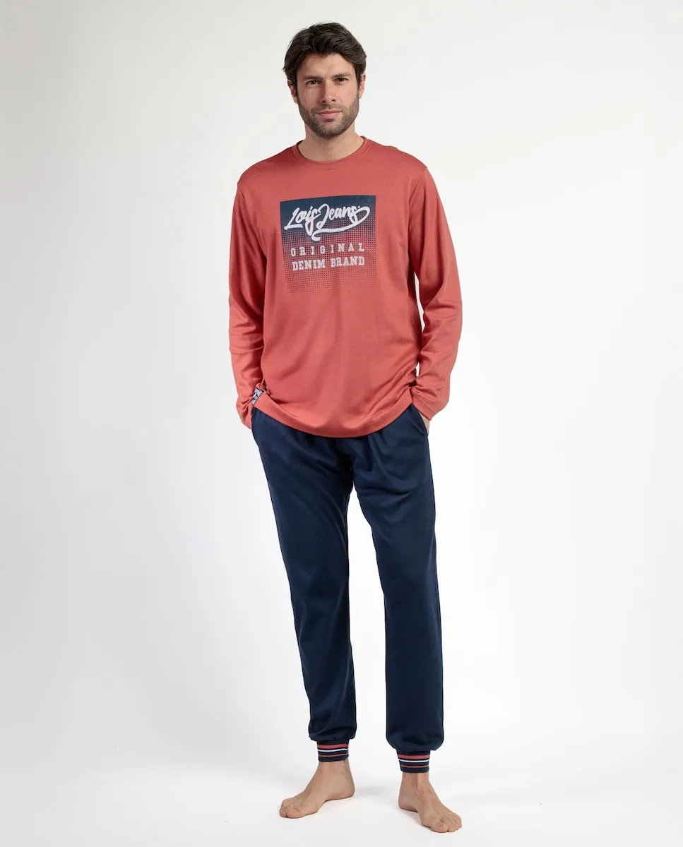 

Длинная мужская пижама из хлопкового трикотажа оранжевого цвета Lois