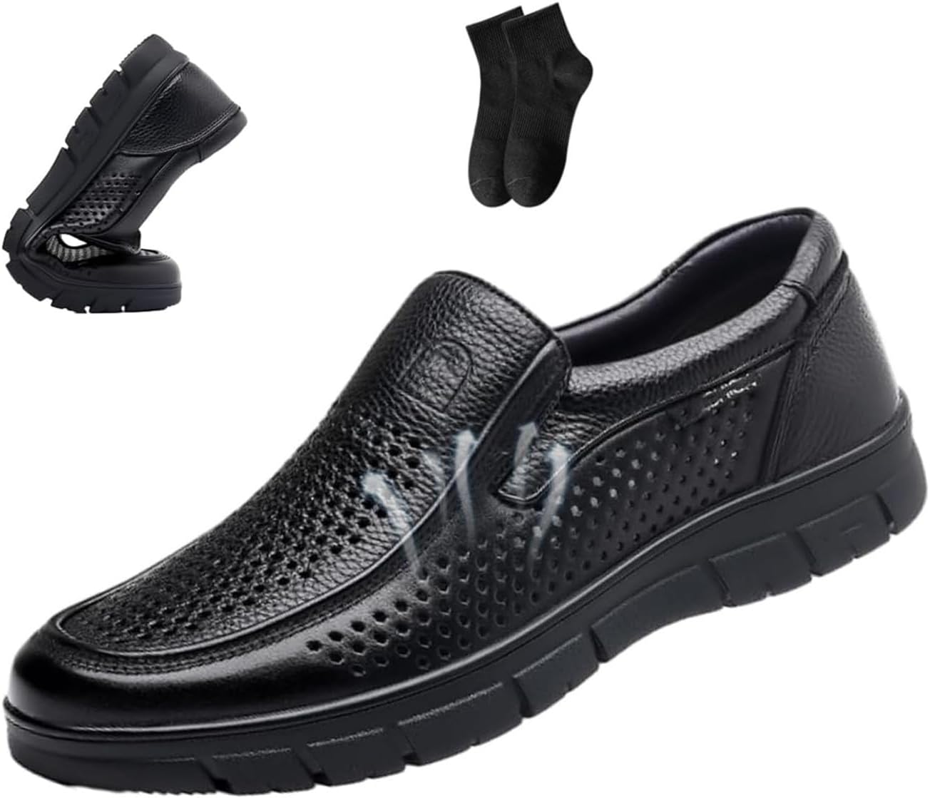 

Дышащие мужские кожаные туфли в стиле бизнес-кэжуал, мужские повседневные кожаные туфли, деловые слипоны, мягкие удобные стильные кроссовки для вождения Noworfewer, черный