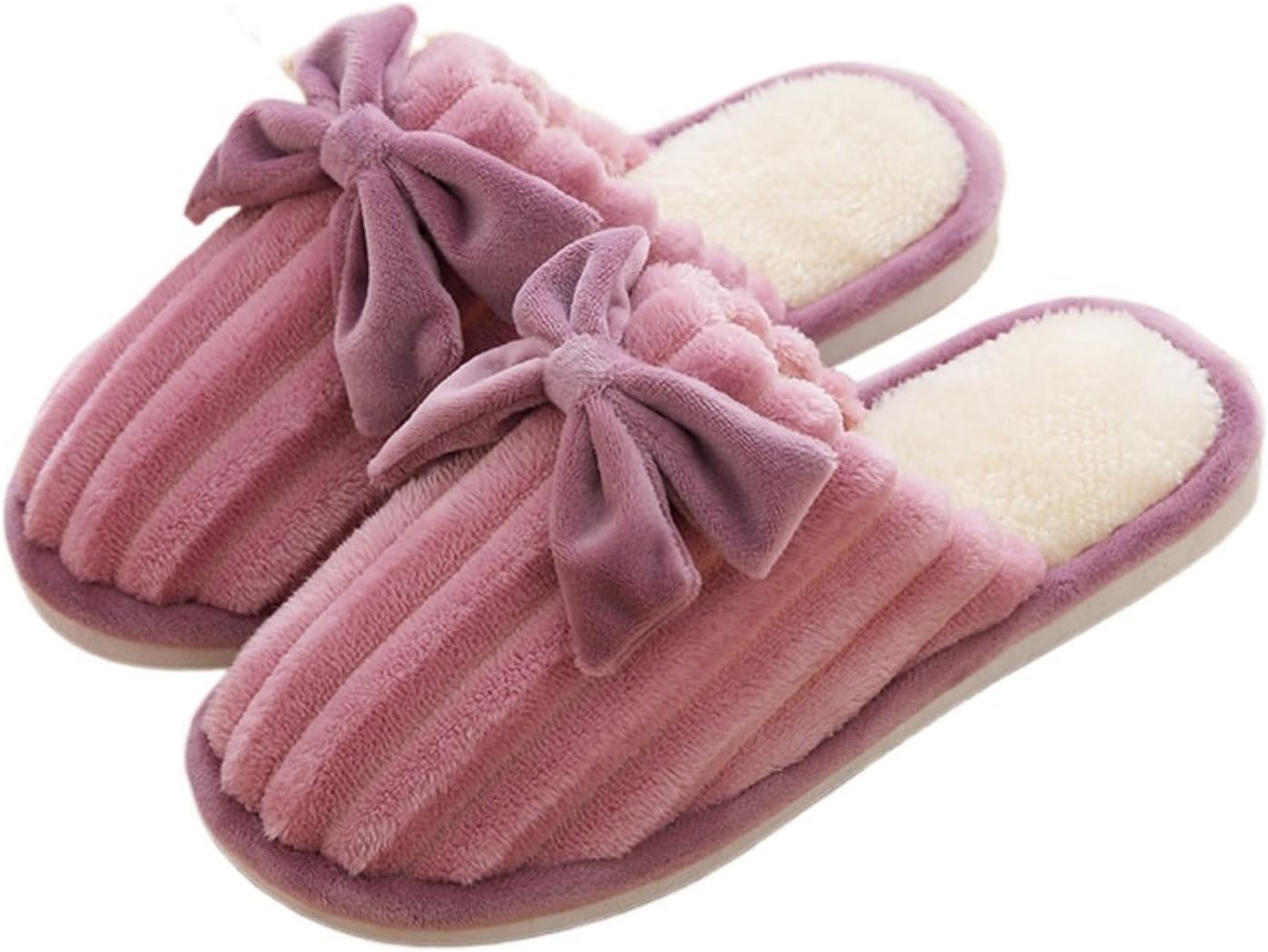 

Тапочки с бантом для женщин и мужчин, милые пушистые уютные для спальни, легкие зимние, для дома и улицы, мягкие, теплые, с нескользящей подошвой Elirar, фиолетовый
