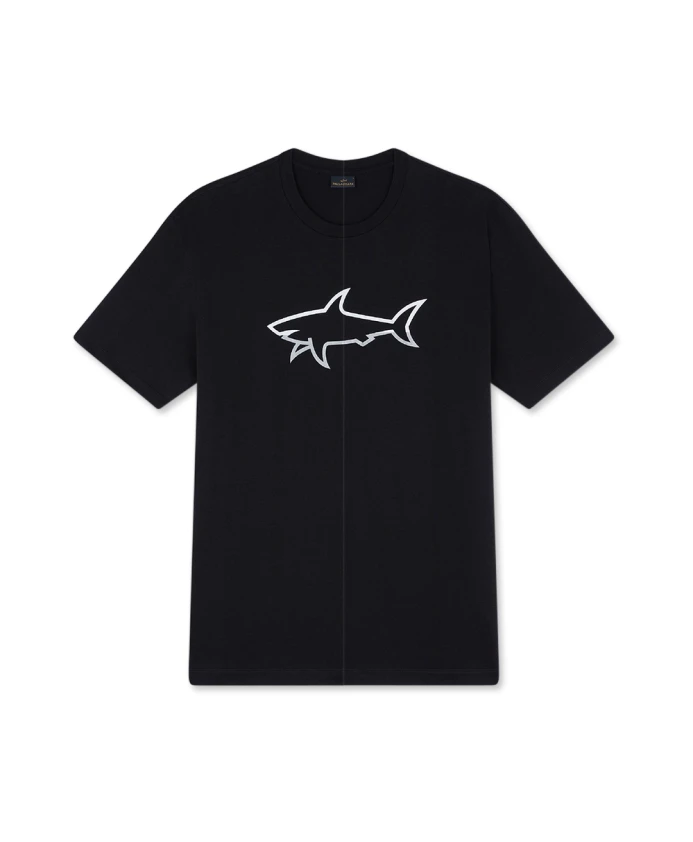 

Футболка из хлопкового трикотажа со светоотражающим принтом в виде акулы. Paul & Shark, черный
