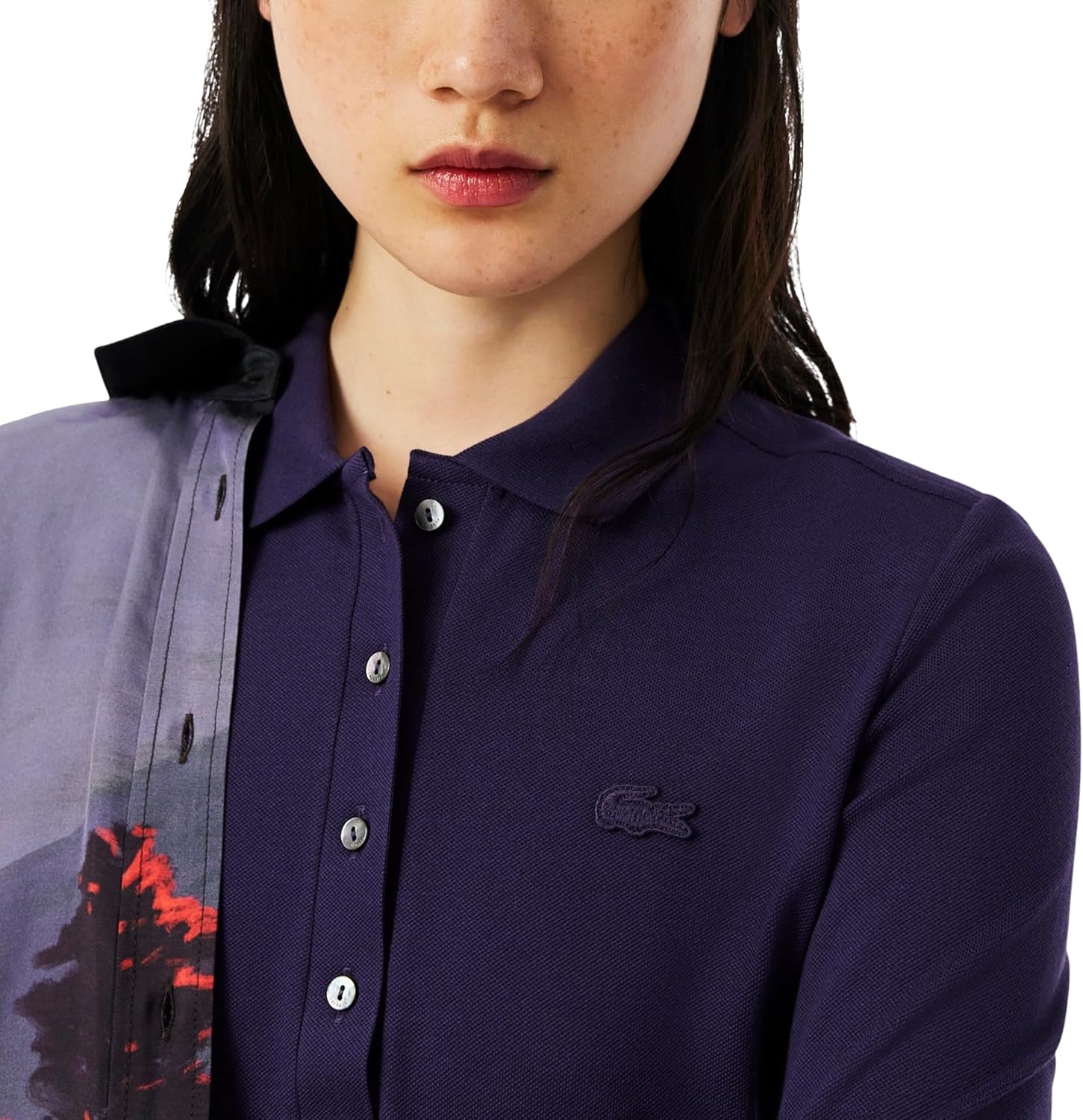 Поло Lacoste L.12.d облегающего кроя, стрейч-мини пике, фиолетовый — фото 2