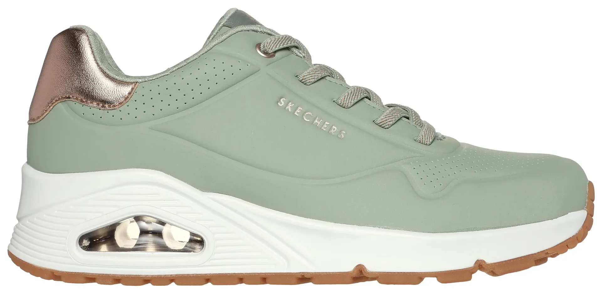 Слипоны Skechers "UNO SHIMMER AWAY", тапочки, повседневная обувь, полуботинки на модной танкетке, зеленый — фото 3