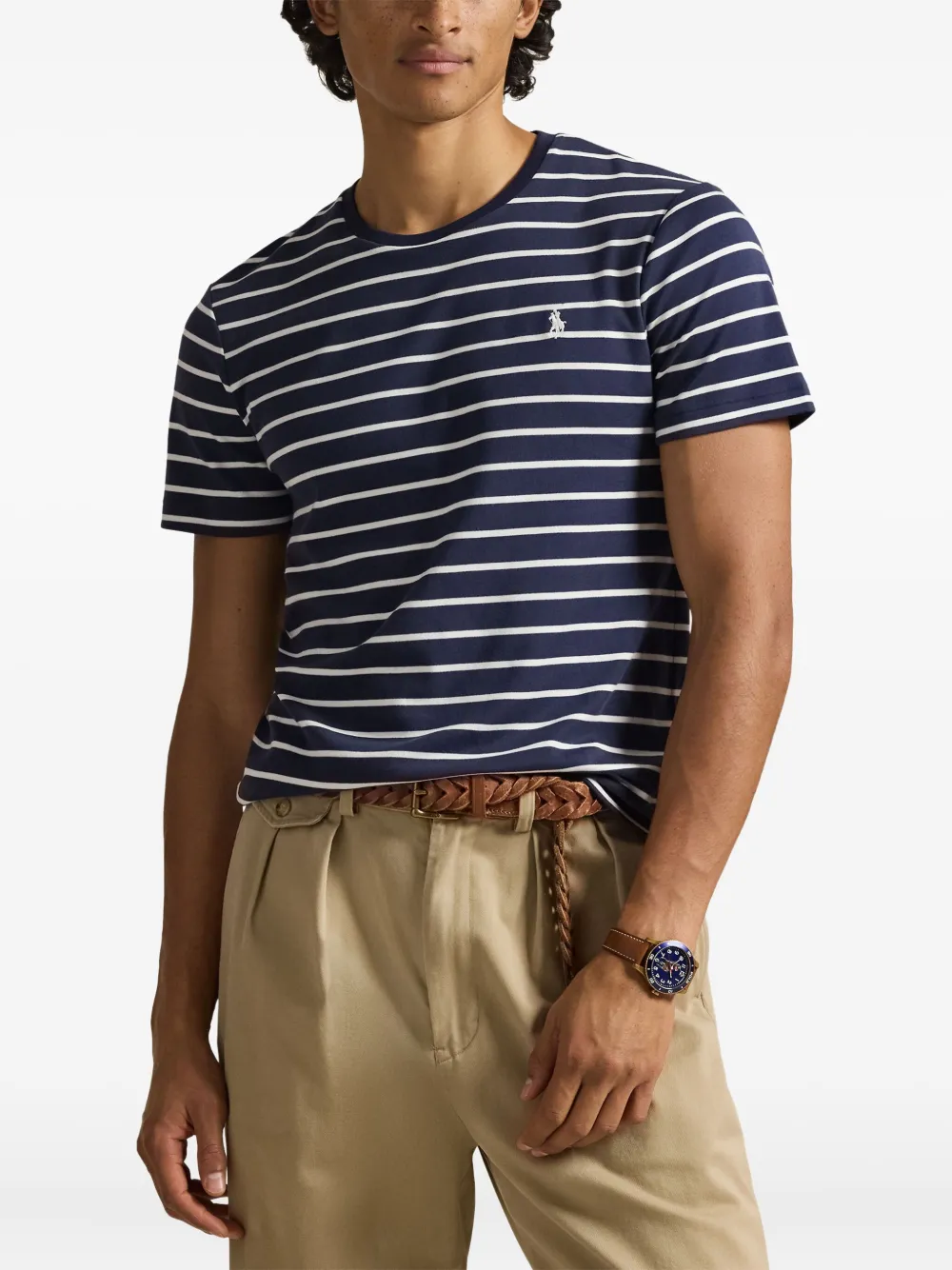 Полосатая футболка с логотипом Polo Ralph Lauren, синий — фото 3