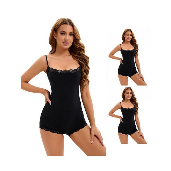 

Комплект из 3 женских кружевных маечек с регулируемыми бретелями, утягивающим эффектом для живота, подтягивающих бедра, корректирующего белья. Inspire Chic, Black