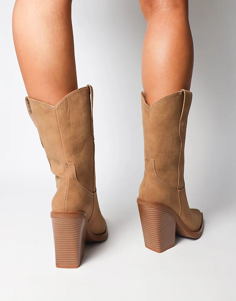 Ботинки в стиле вестерн на каблуке SIMMI Shoes Mercy из замши цвета верблюжьей шерсти — фото 4