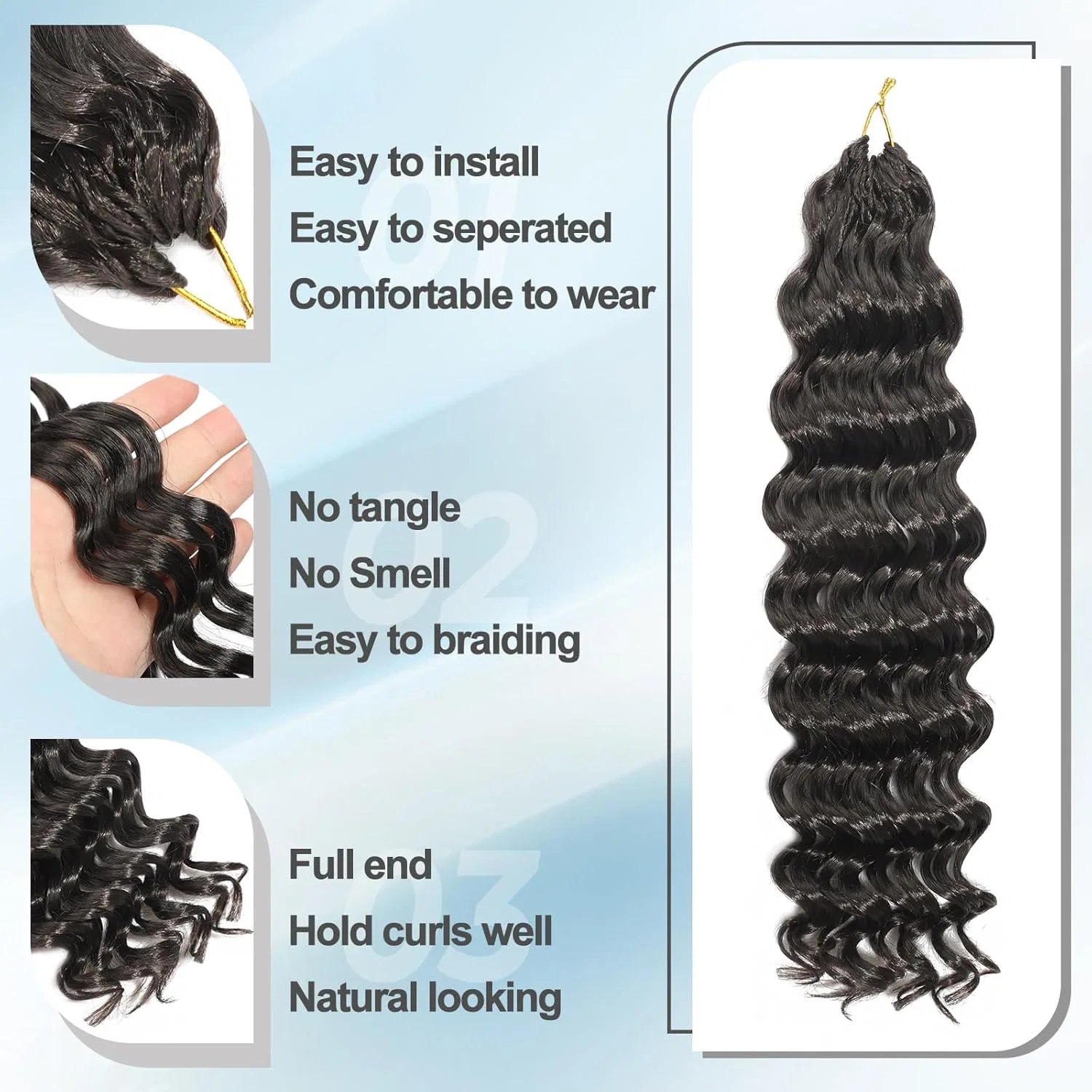Комплект из 8 упаковок синтетических волос для плетения «Ocean Wave Crochet Hair» 14 дюймов Amlucks — фото 4