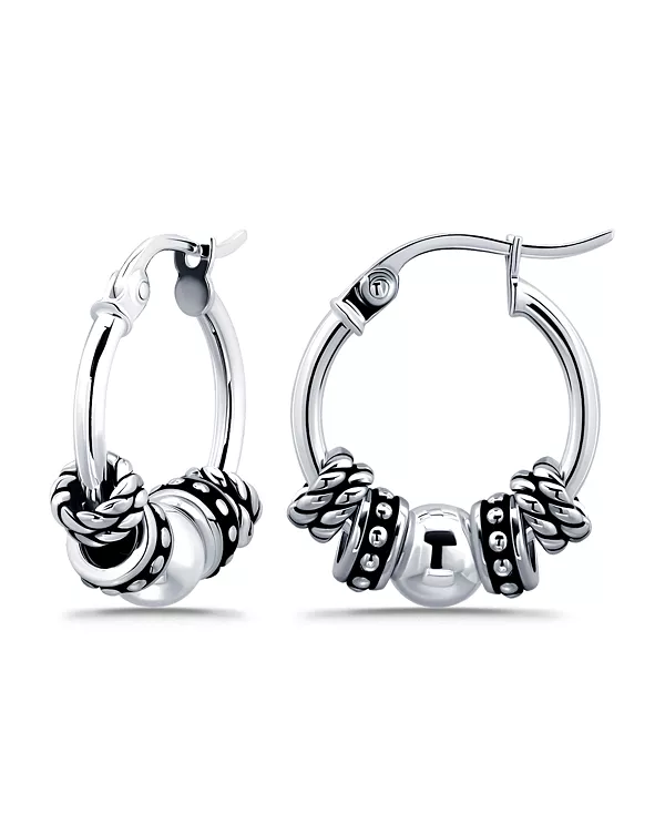 

Серьги-Кольца с круглыми застежками-кнопками из окисленных бусин Macy'S, silver