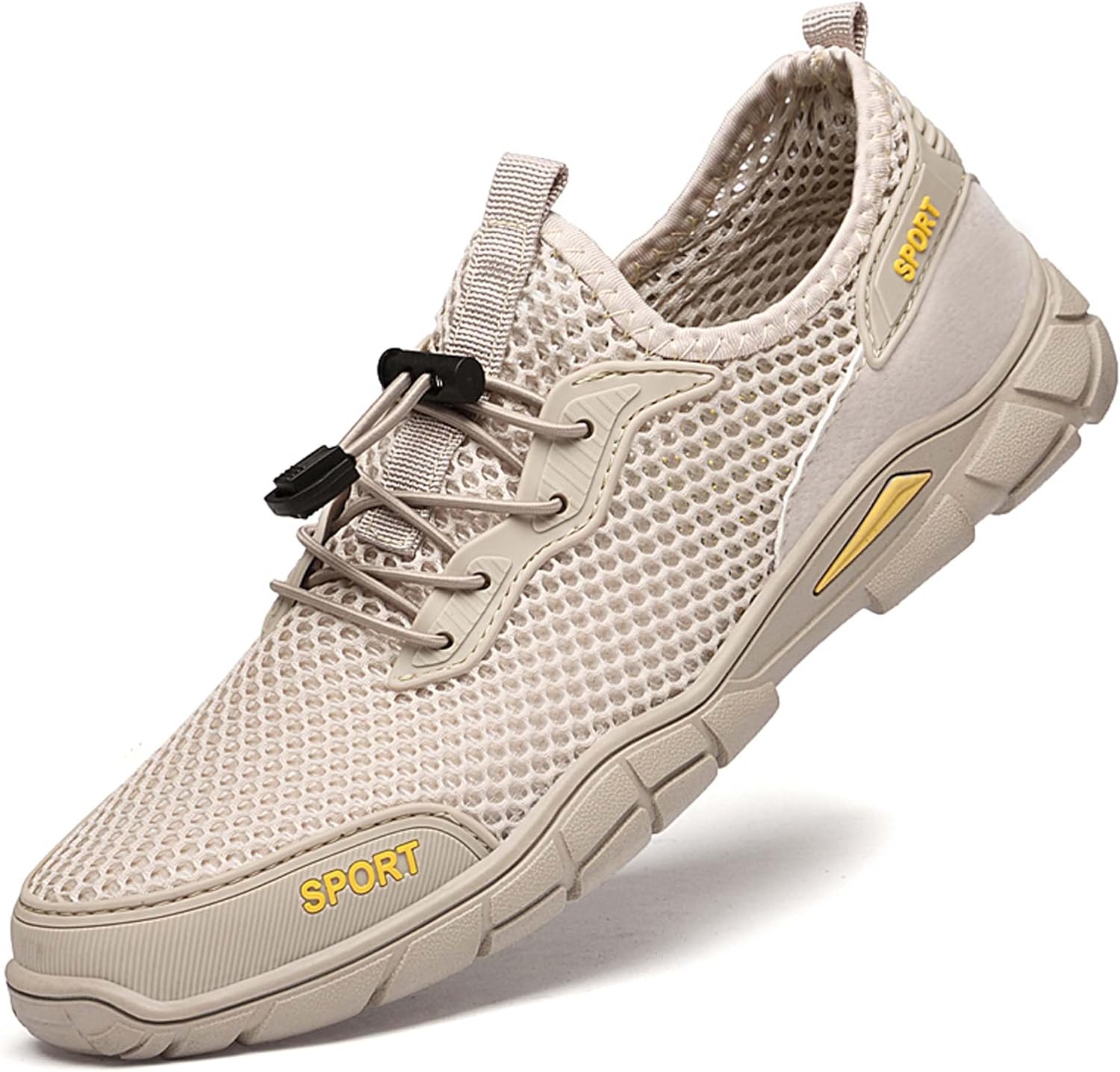 

Мужские кроссовки из сетки, легкие дышащие мужские прогулочные кроссовки из сетки, босоножки для мужчин, противоскользящие, износостойкие, прочные, удобные с регулируемой застежкой-браслетом Vtiao, бежевый