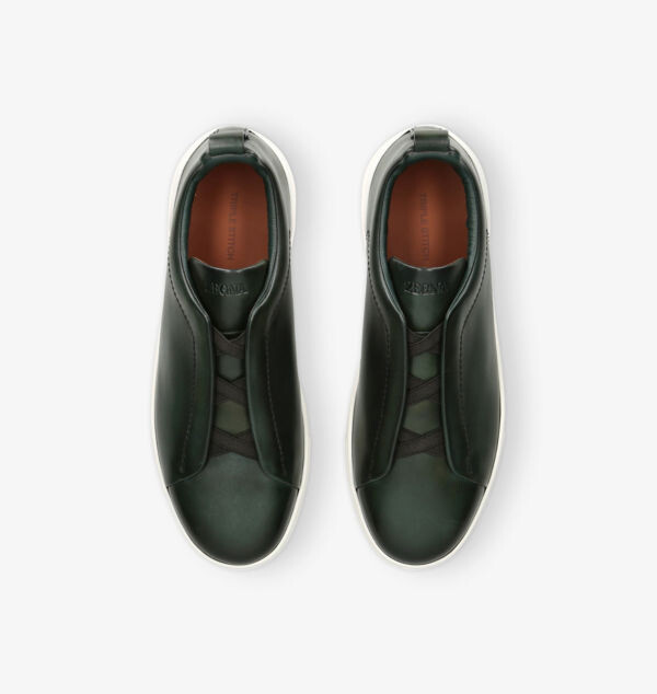 Низкие кожаные кроссовки с тройной строчкой Ermenegildo Zegna, зеленый — фото 2