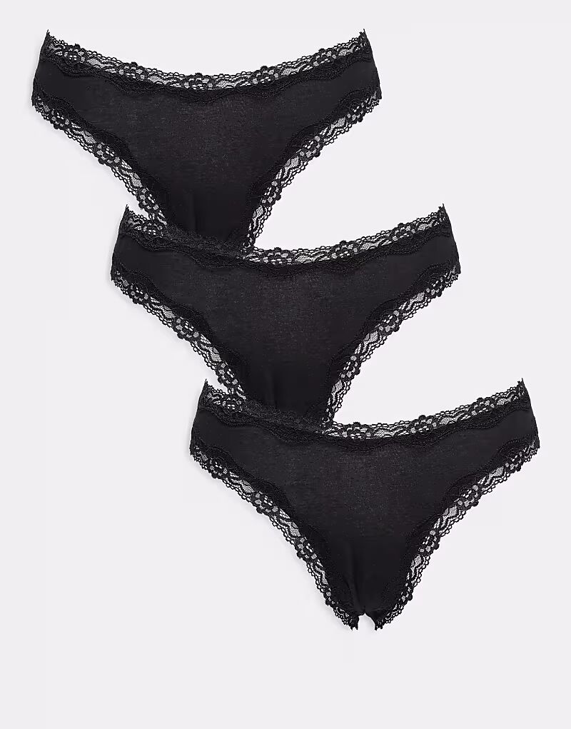 

ASOS DESIGN 3 пары бразильских трусиков с кружевной отделкой
