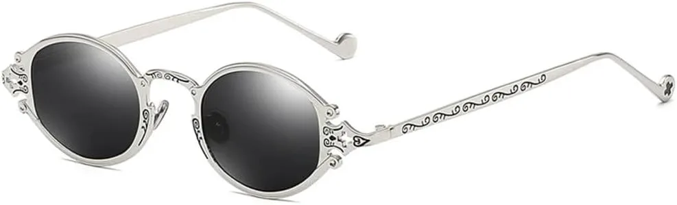 

Солнцезащитные очки в стиле стимпанк, овальные, резные, женские, ретро, ​​мужские, матовая оправа, защита от ультрафиолета UV400 TYUVIVO, 04 Silver-black