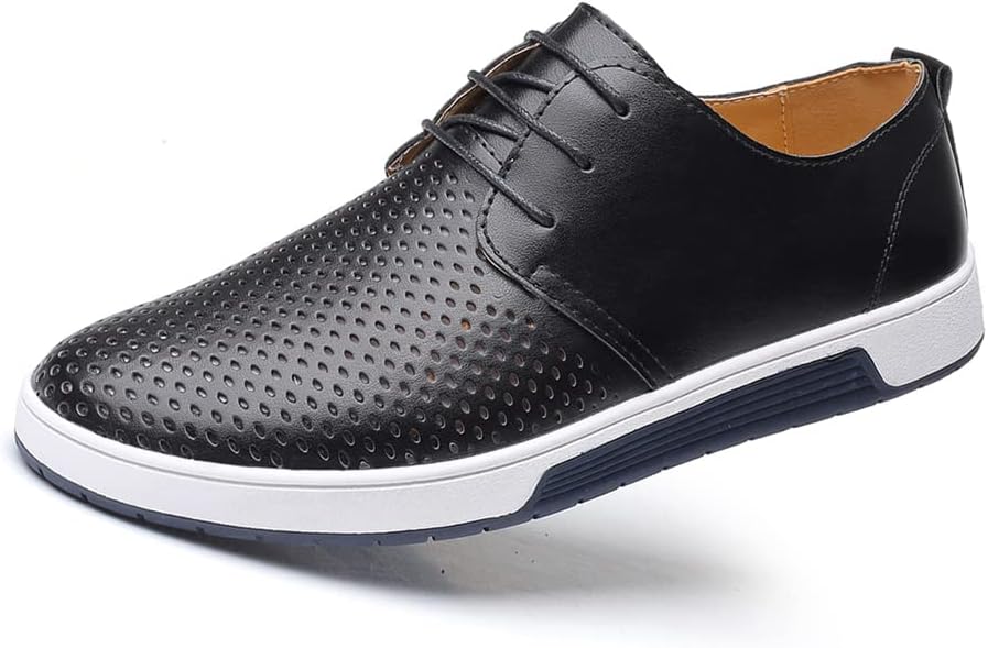 

Мужские летние туфли LLTMALL Oxford с вырезами, дышащие с шнуровкой, плоские кроссовки, черный