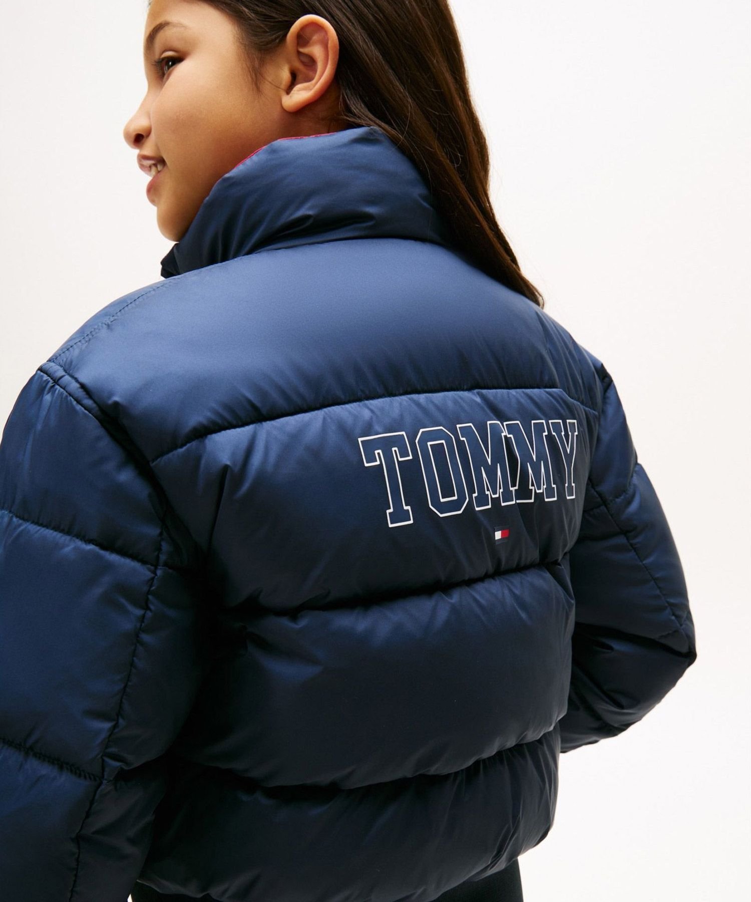 Двусторонняя пуховая куртка-бомбер для девочек Tommy Hilfiger, Navy C1G — фото 2