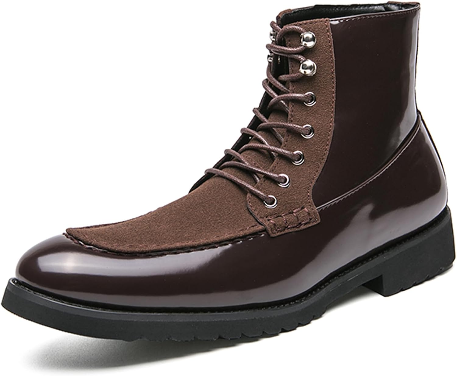 

Мужские оксфорды Chelsea с шнуровкой, модные сапоги из лакированной кожи с высокой посадкой, ботинки Chukka, повседневные, деловые и рабочие Oigunle, коричневый