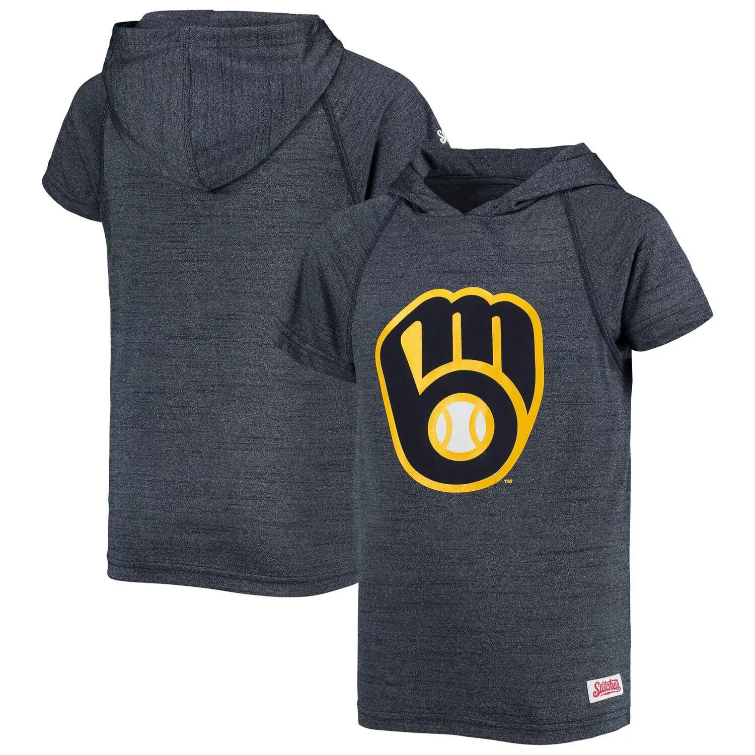 

Темно-синий пуловер с капюшоном с короткими рукавами и регланами Youth Stitches Milwaukee Brewers Stitches