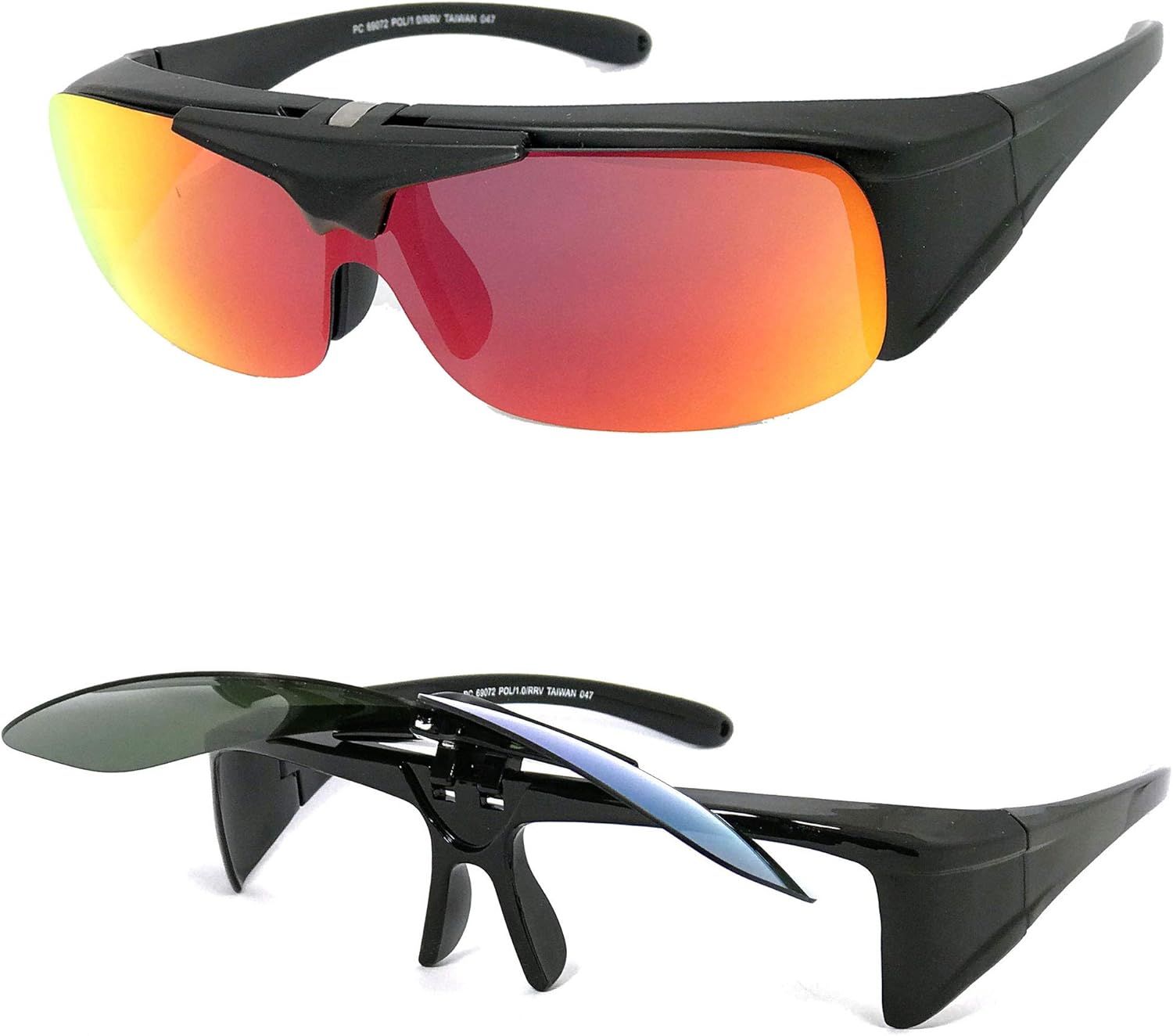 

Защитные накладки на поляризованные солнцезащитные очки VeryHobby с откидными линзами и зеркальными линзами, боковые щитки для очков с диоптриями, Matte Black(red Fire Mirror Lens)