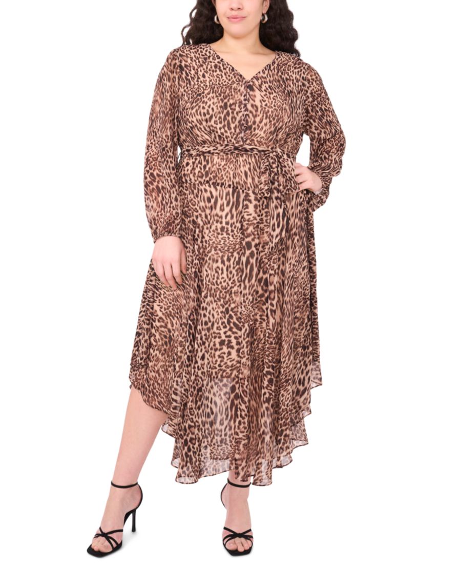 

Длинное платье большого размера с V-образным вырезом и поясом на талии, с анималистическим принтом Vince Camuto, Rich Taupe