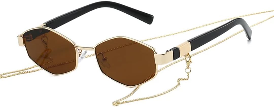 

Роскошные солнцезащитные очки с градиентным многоугольным рисунком для женщин, с оригинальными дужками и цепочкой, а также повседневные солнцезащитные очки для мужчин с защитой от УФ-излучения UV400 TVTBBVV, Golden Brown