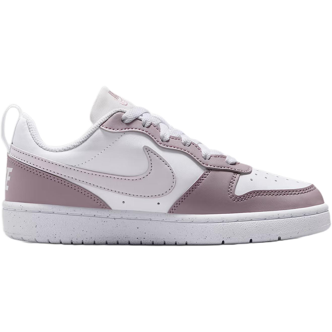 Nike Court Borough устойчивые к истиранию низкие детские скейтбординговые кроссовки White Purple для подростков — фото 2