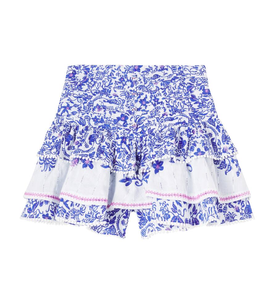

Юбка ализе с цветочным принтом и рюшами из хлопка Poupette St Barth Kids, Blue Tiare