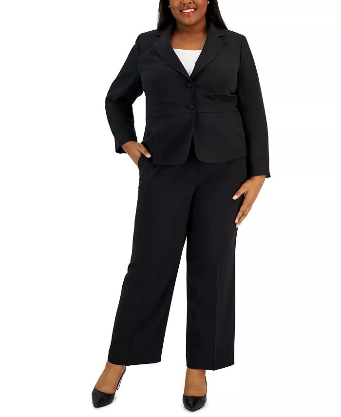 

Женский костюм-двойка с брюками Plus Size Crepe на двух пуговицах Le Suit, черный