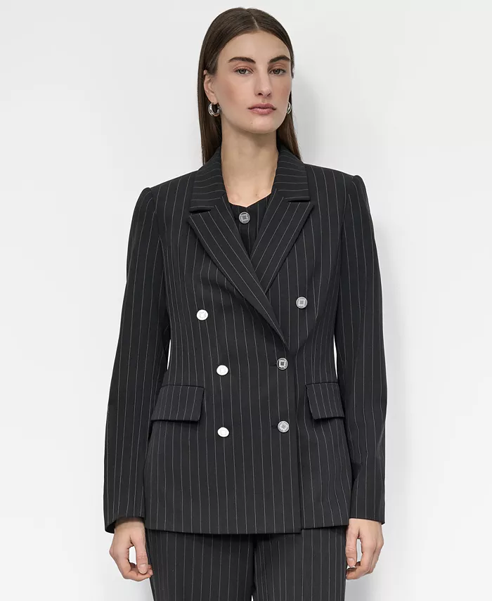 

Женский двубортный блейзер в тонкую полоску DKNY, серый