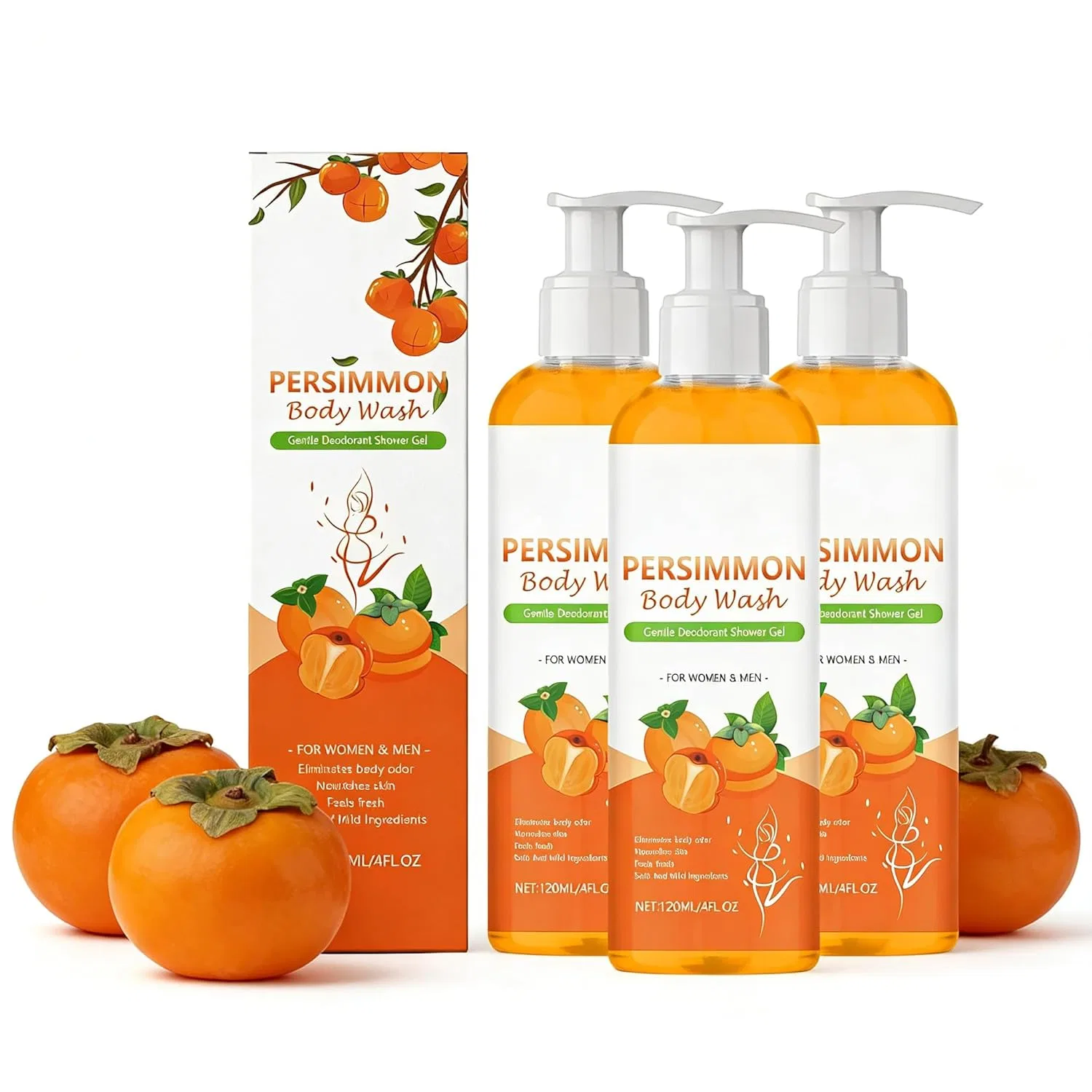 Натуральный гель для душа Persimmon для устранения запаха, 120 мл (3 шт.) Nthfecg, 3Pc