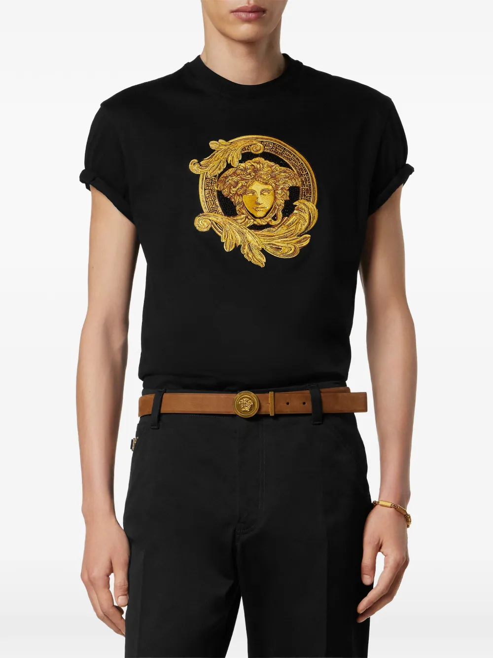 Футболка с вышивкой Medusa Versace, черный — фото 2
