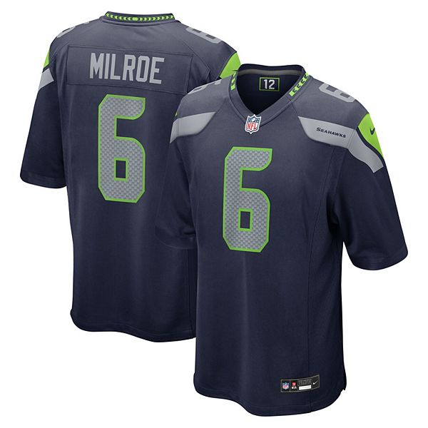 

Мужская футболка Jalen Milroe College Navy Seattle Seahawks 2025 NFL Draft Game Nike