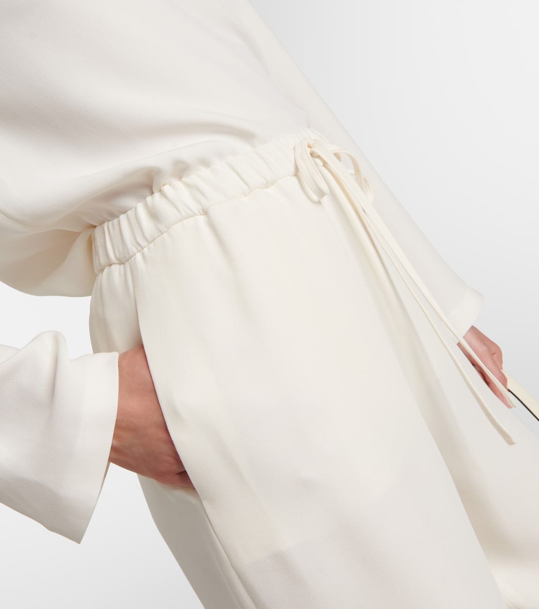 Широкие брюки Cady Couture с высокой талией Valentino, Avorio — фото 4