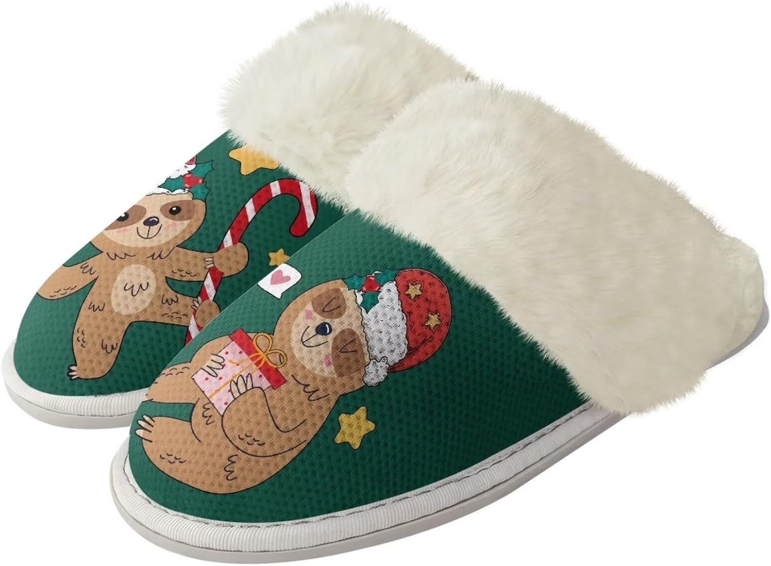 

Рождественские хлопковые тапочки с принтом для женщин и мужчин, повседневные, с нескользящей подошвой, мягкие плюшевые домашние тапочки для улицы и дома Zhangruoheng, Christmas Sloth Print