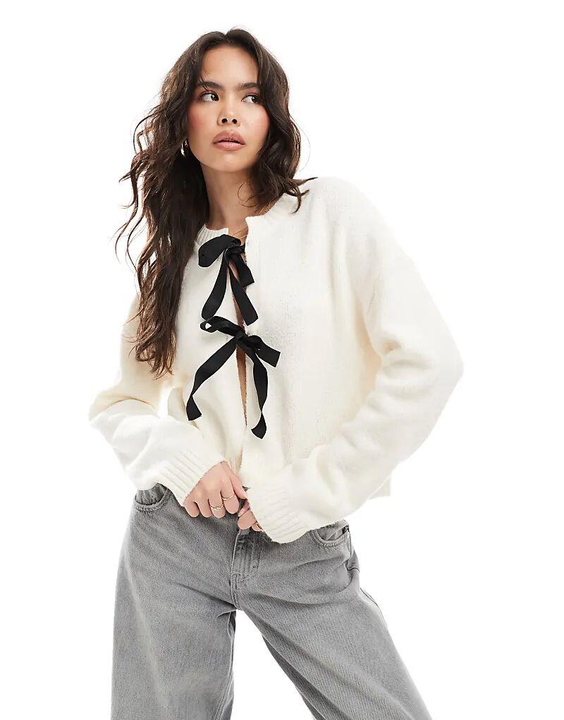 

Укороченный кардиган Brave Soul с черными завязками-лентами кремового цвета