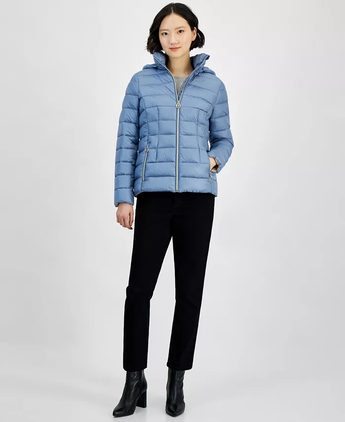 

Женская утепленная куртка с капюшоном Packable Puffer на молнии Michael Kors, синий