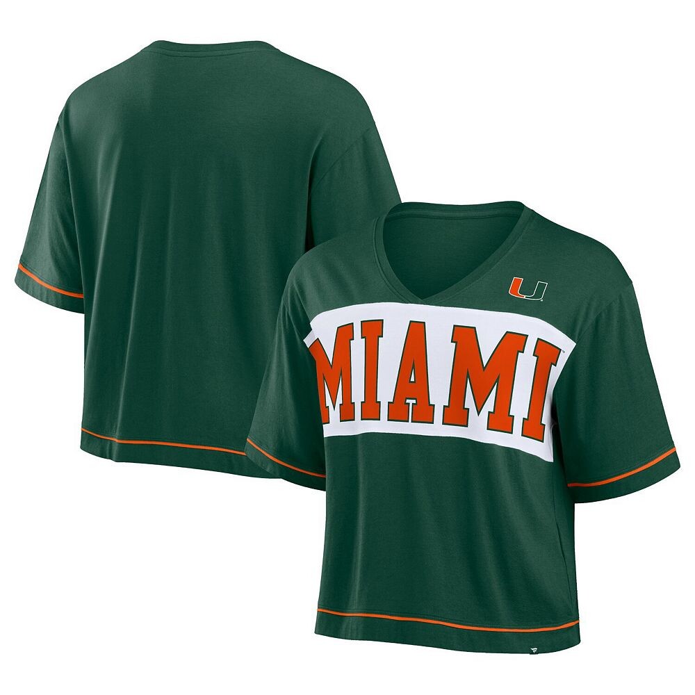 

Женская футболка Fanatics Green Miami Hurricanes Home Team, смелая модная скромная укороченная футболка с v-образным вырезом Fanatics Brands - White Label, цвет Mia Green