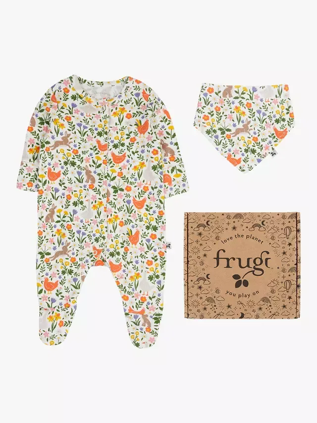 Подарочный набор для малыша: комбинезончик и слюнявчик Frugi, Meadow Play