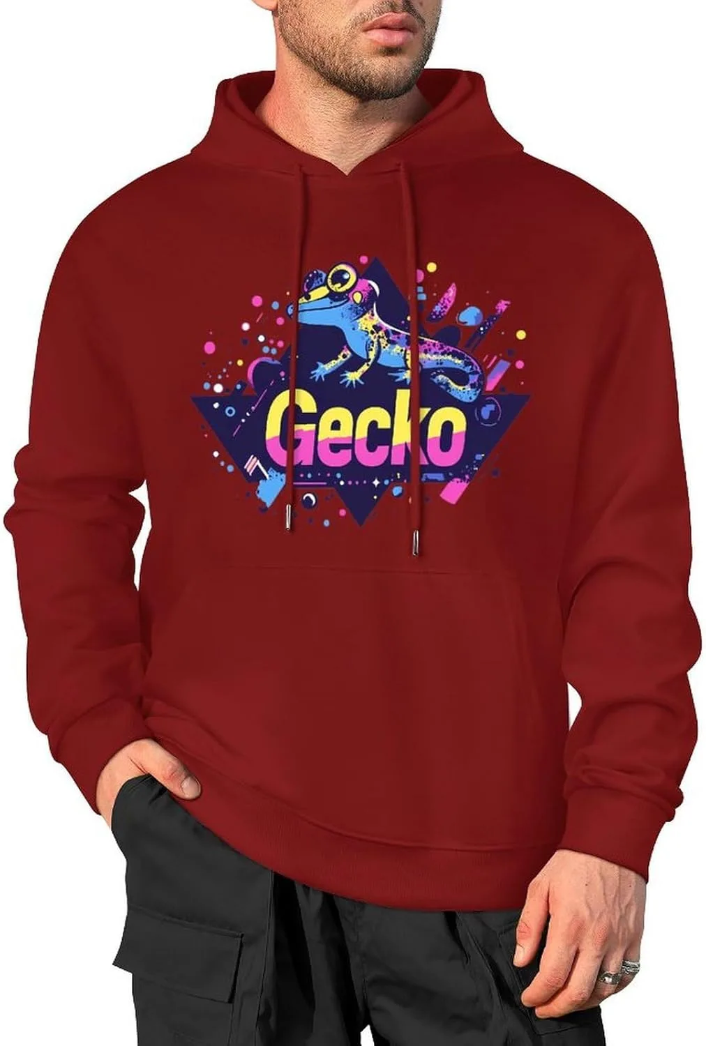 Винтажный худи Gecko 80-х для мужчин, хлопковый пуловер с карманом Generic, темно-багровый
