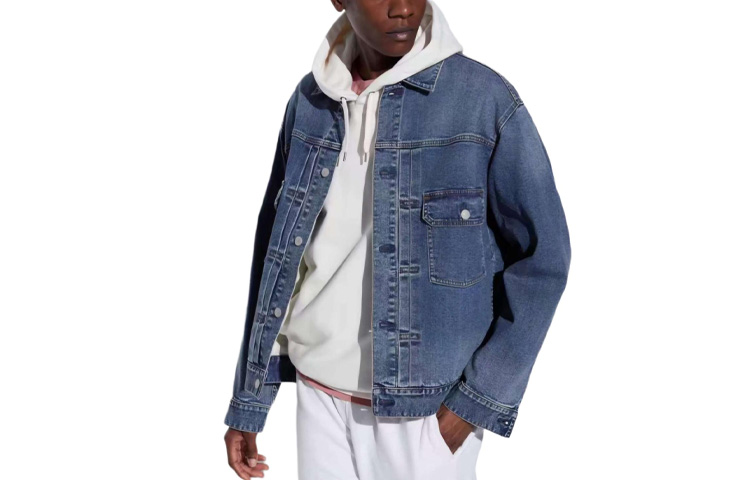UNIQLO Джинсовая куртка унисекс голубая, 64 Lake Blue — фото 3