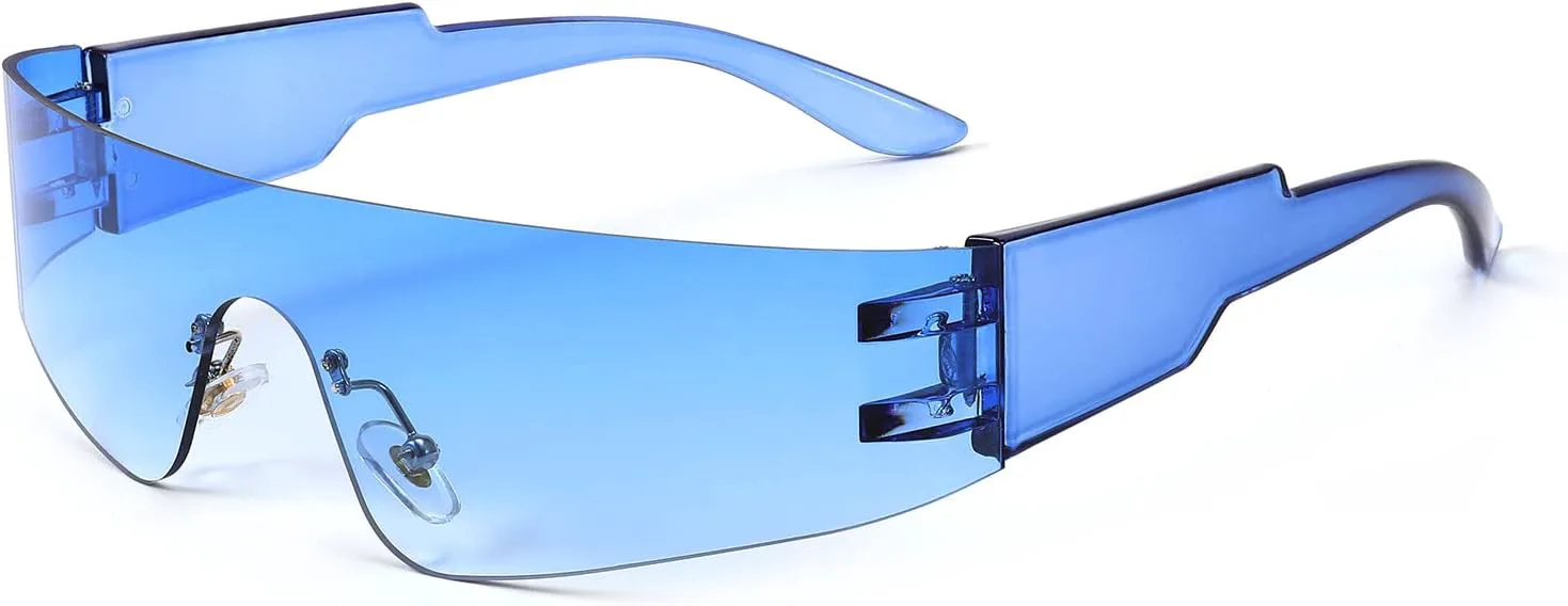 

FEISEDY Футуристические солнцезащитные очки в стиле панк с козырьком, без оправы, цельные, зеркальные, для женщин и мужчин, B2927, Gradient Blue Mirrored