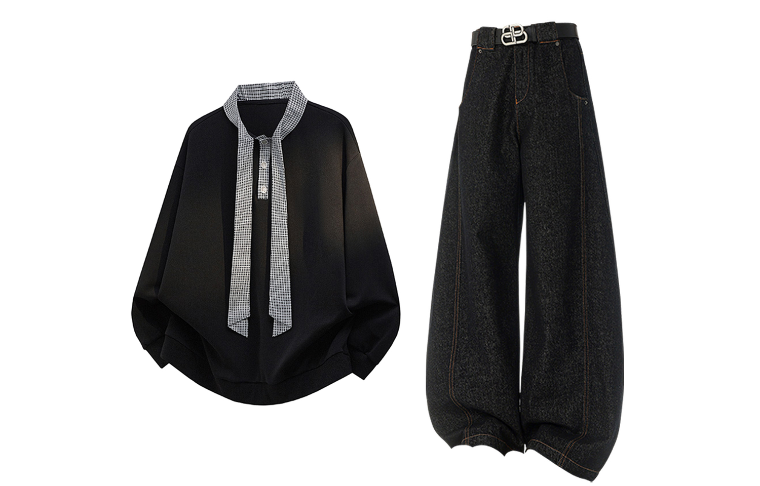 

Повседневная спортивная одежда Unisex с лацканом Lapel Moderate X1617, черный top+черный jeans