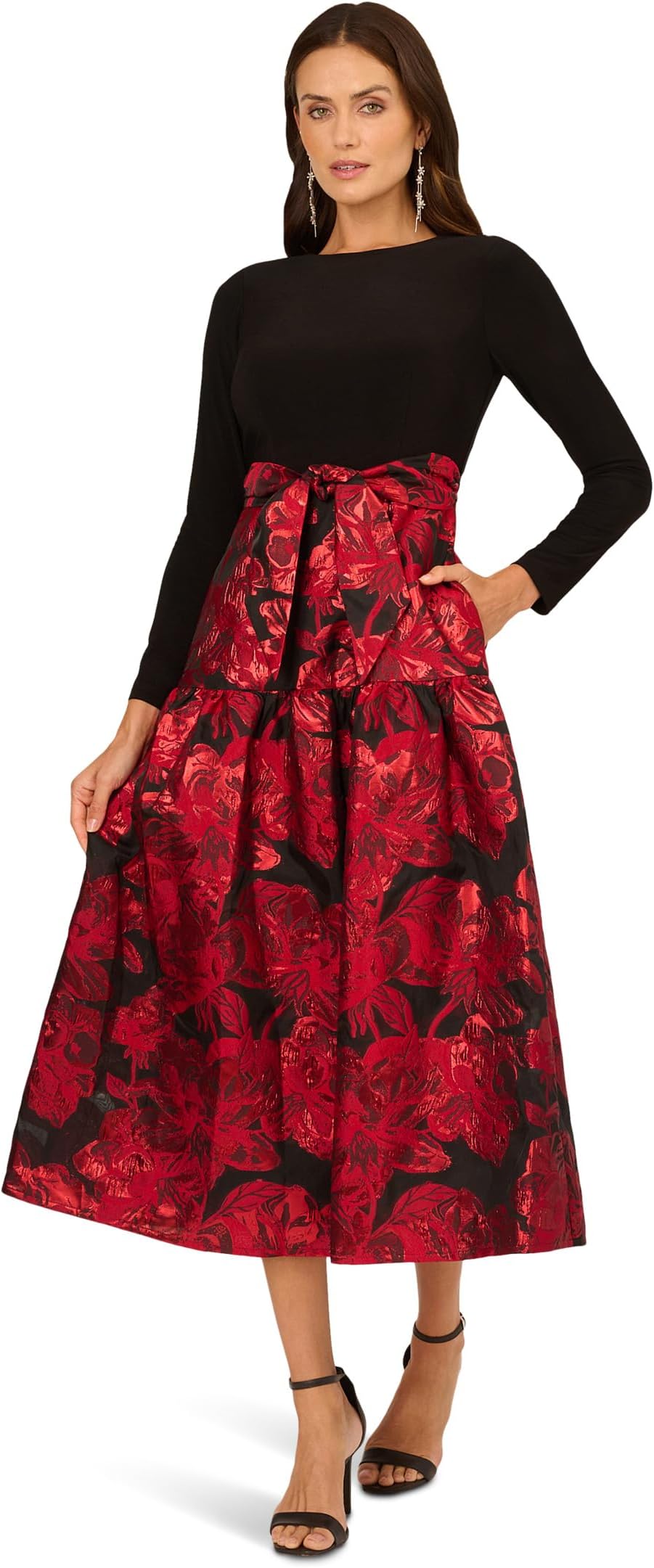 

Женское комбинированное платье из жаккарда с цветочным принтом Adrianna Papell, Black/Red