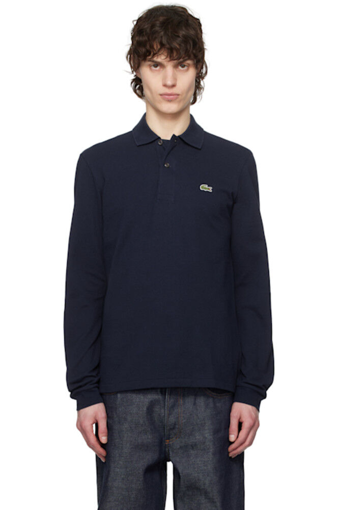 

Темно-синее поло классического кроя с длинным рукавом Lacoste