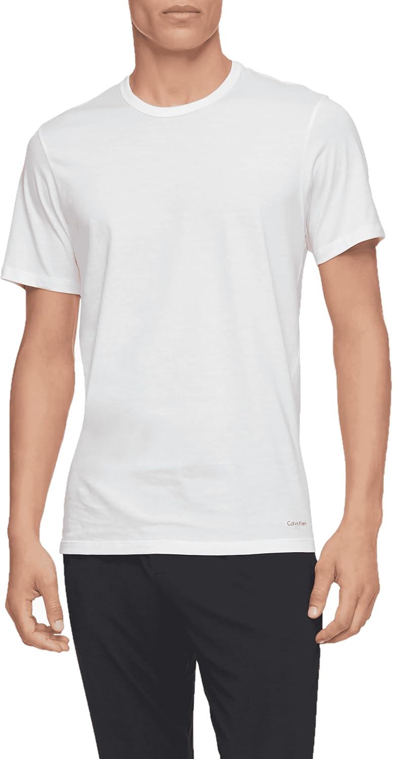 Комплект из 3 классических узких мужских маек Calvin Klein из хлопка, 3 White - Crewneck — фото 2