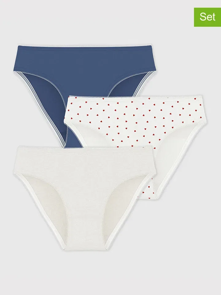 Трусы набор из 3 штук, хлопок, Petit Bateau, кремовый/голубой