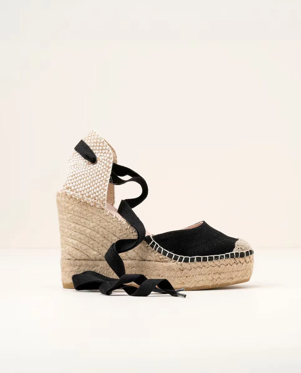 Женские эспадрильи на танкетке на платформе из натурального хлопка Macarena Shoes, черный — фото 2