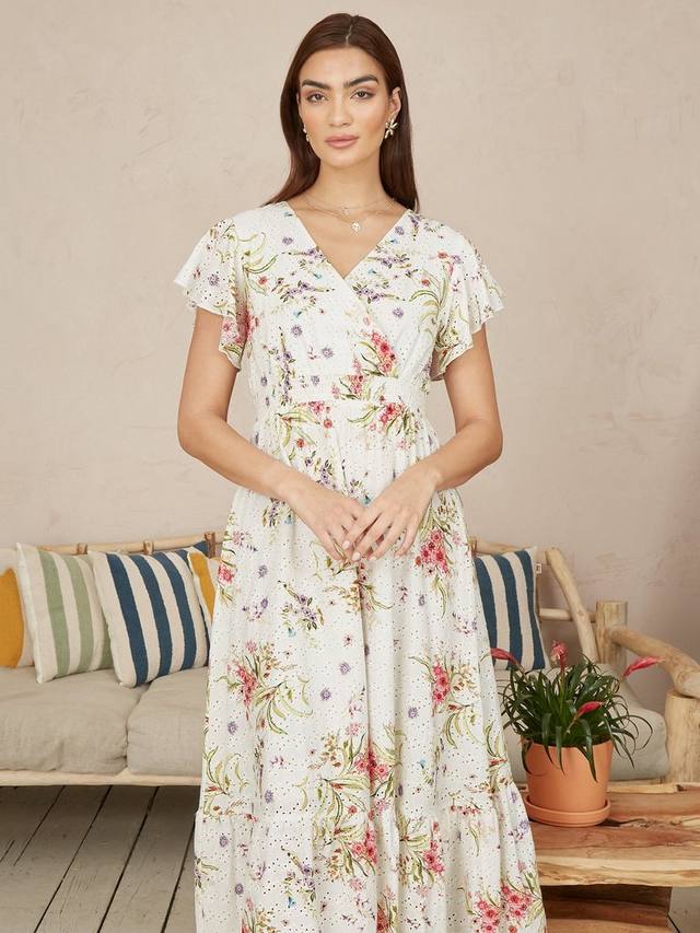 

Платье миди с цветочной вышивкой broderie anglaise Yumi, Ivory