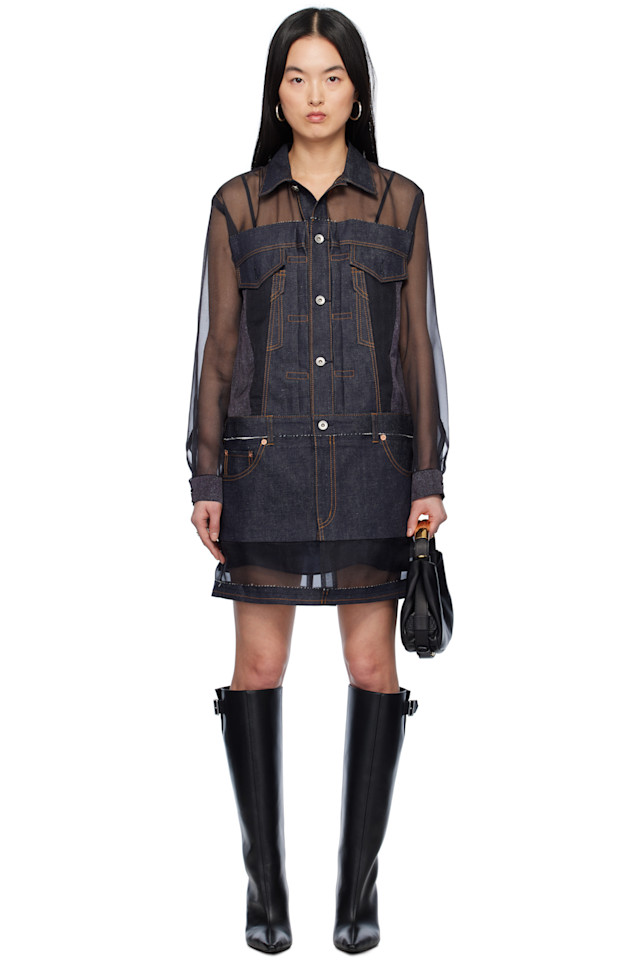 

Мини-платье из смесового денима Sacai, индиго